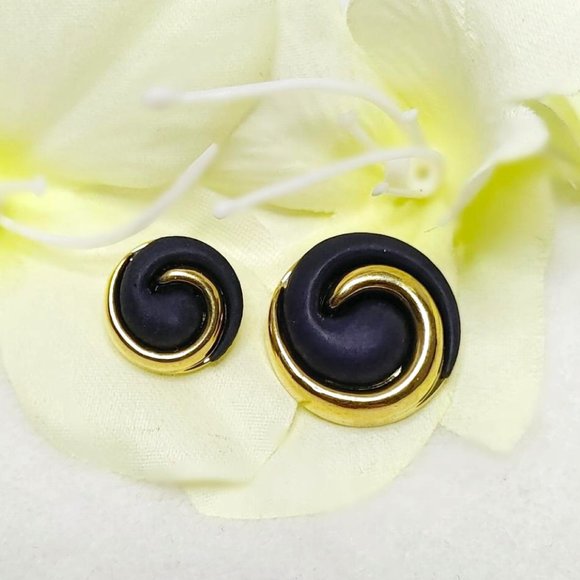 Set of 14 Round SPIRAL Navy Blue Resin Faux Gold Metal Round Buttons Blue Shank - Picture 3 of 12